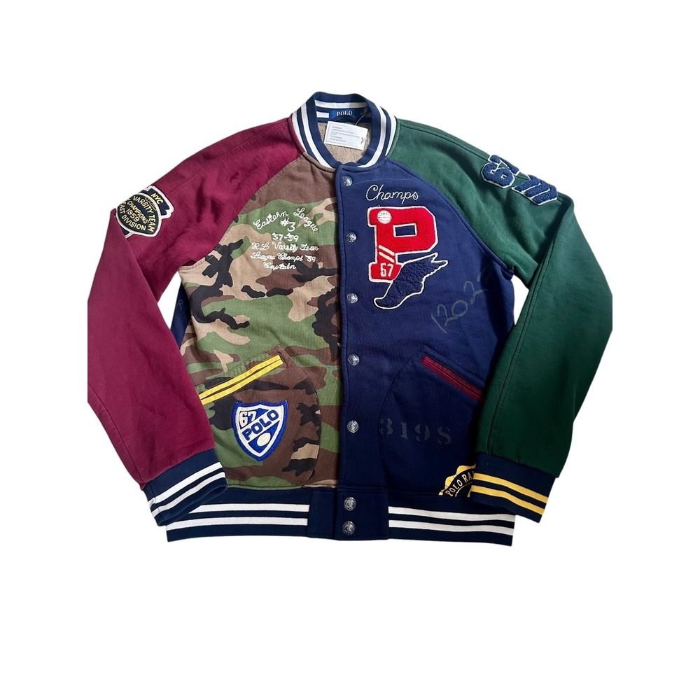 Polo Ralph Lauren Varsity Jacket Multicolor Camouflage Patch Embroidered Medium